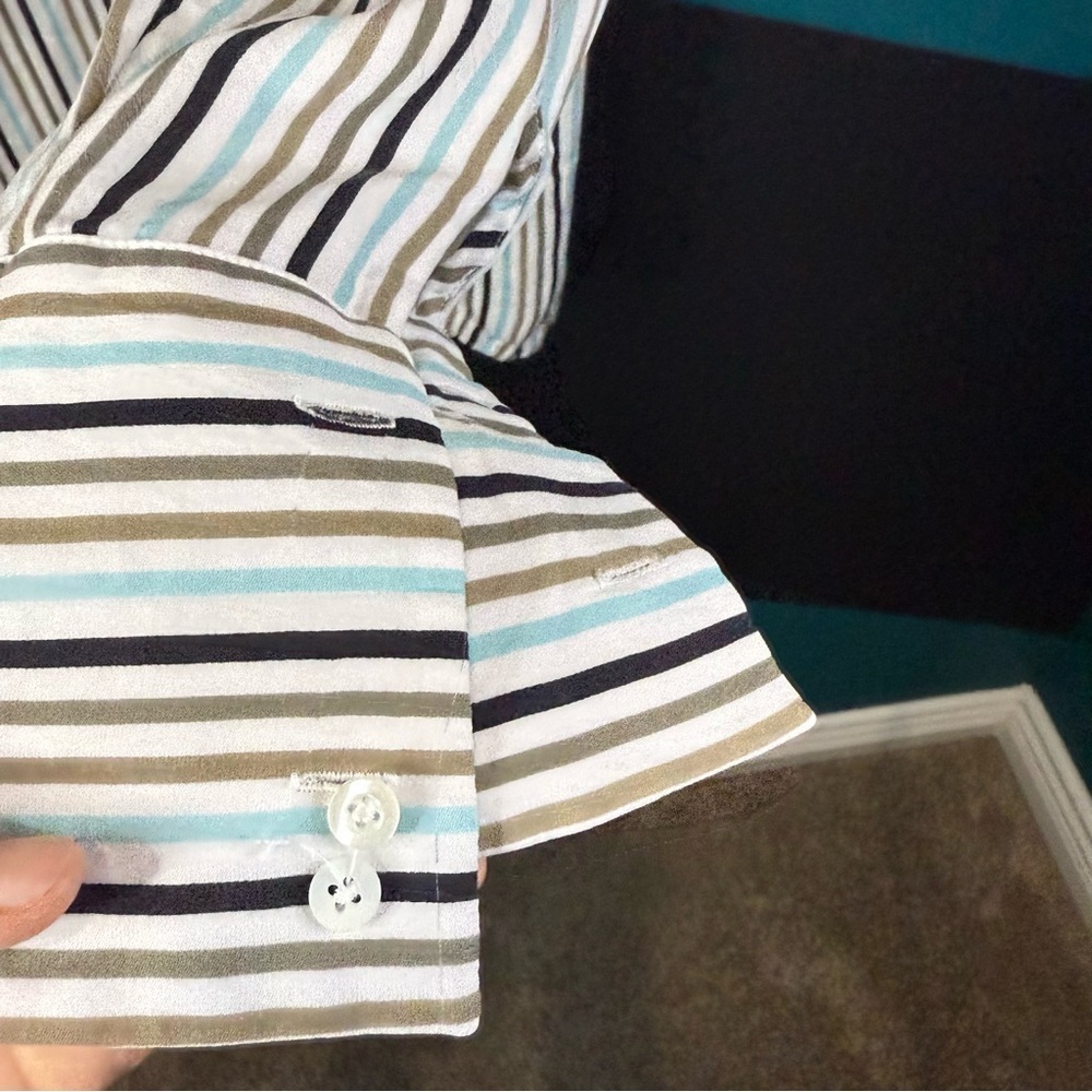 Mulberry Silk Striped Blouse in Gray and Cream - Picture 6 of 9